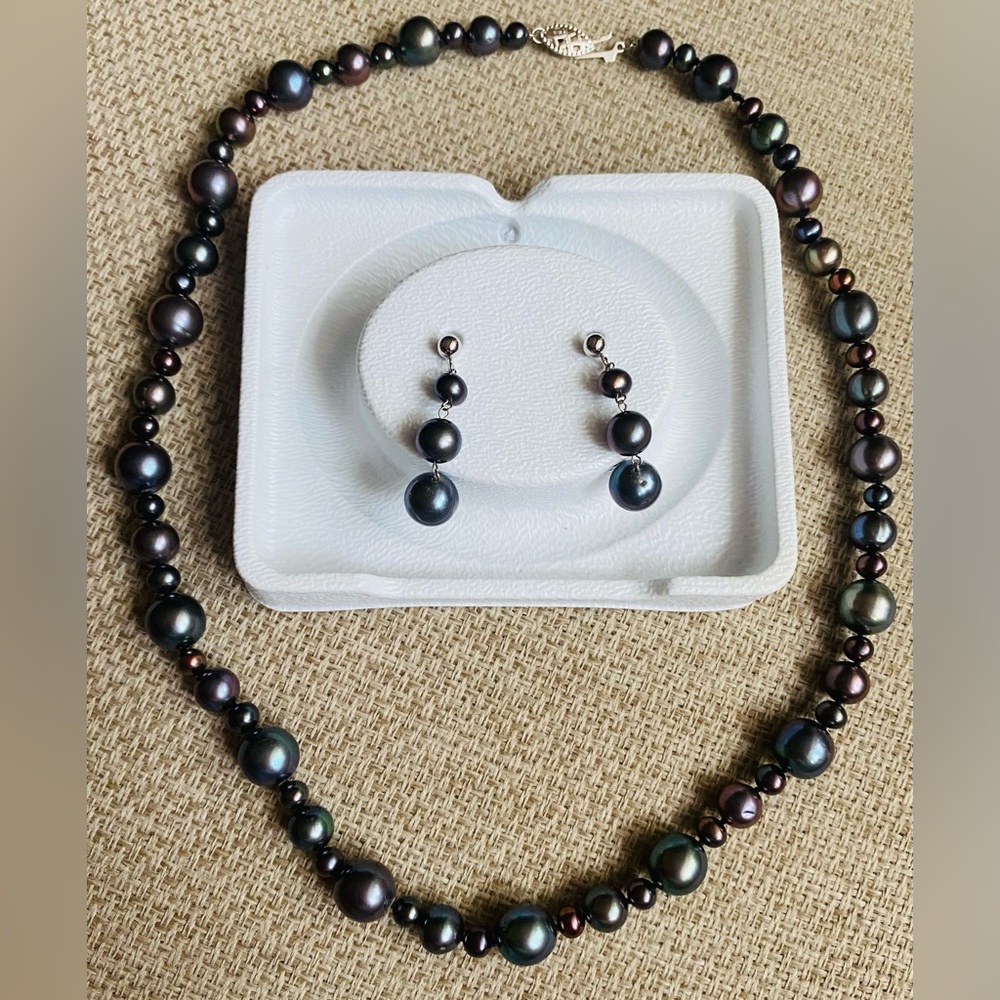 Peacock pearl necklace & earrings jewelry